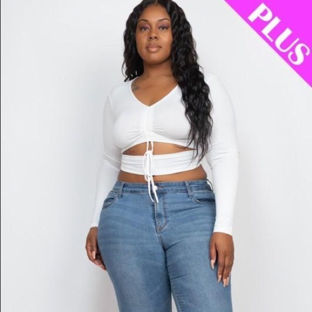 🔥Plus Size Drawstring Ruched Crop Top